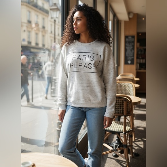 FOREVER 21 M Heathered Ivory Gray Sweatshirt Paris Please Graphic - Picture 4 of 13